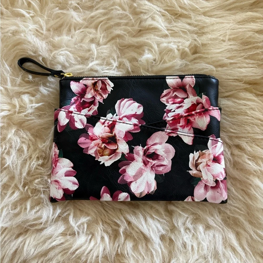 Floral Black and Pink Women's Makeup Cosmetic Clutch